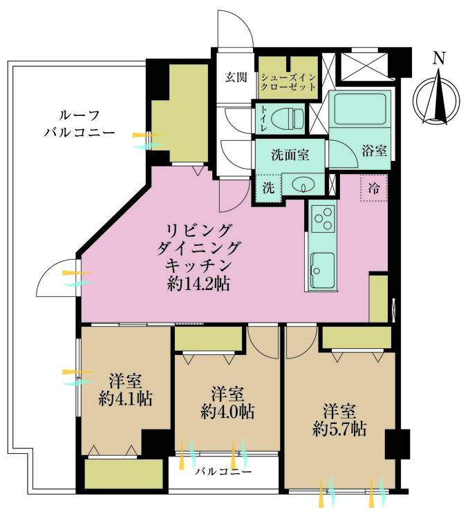 その他 3LDK、専有面積66.24m2、バルコニー面積2.31m2