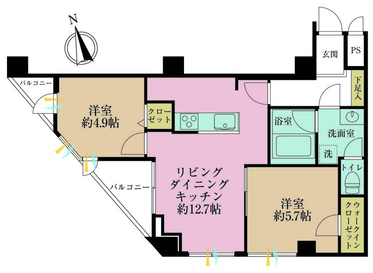 その他 2LDK、専有面積53.94m2、バルコニー面積4.72m2
