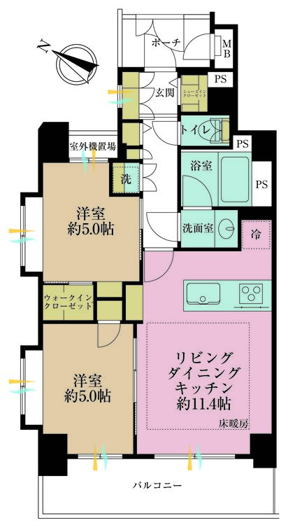 その他 2LDK、専有面積51.85m2、バルコニー面積7.67m2