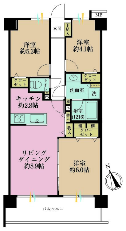 その他 3LDK、専有面積61.11m2、バルコニー面積9.44m2