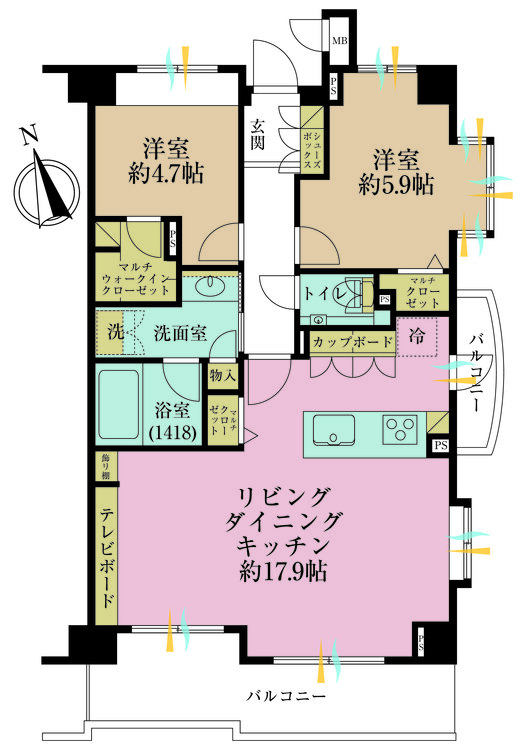 その他 2LDK、専有面積63.26m2、バルコニー面積10.95m2