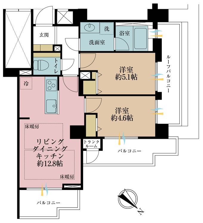 その他 2LDK、専有面積53.92m2、バルコニー面積10.55m2