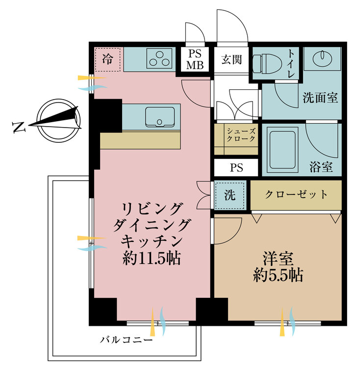 その他 1LDK、専有面積41.35m2、バルコニー面積5.3m2