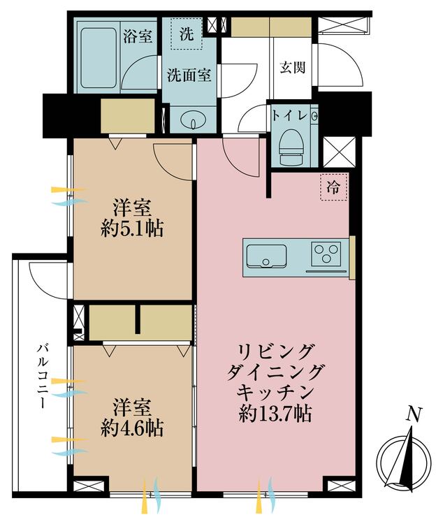 その他 2LDK、専有面積55.3m2、バルコニー面積4.1m2