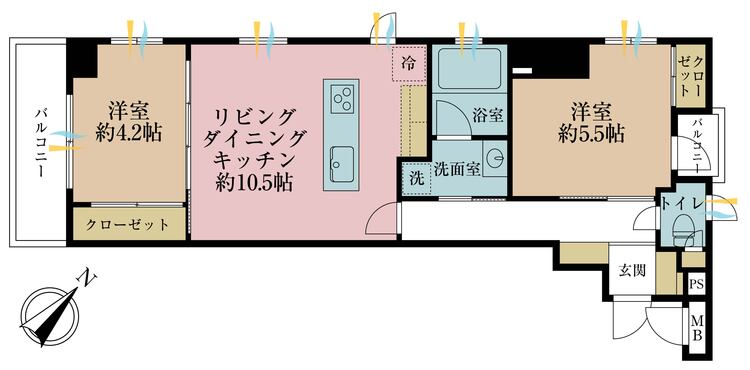 その他 2LDK、専有面積51.22m2、バルコニー面積3.96m2