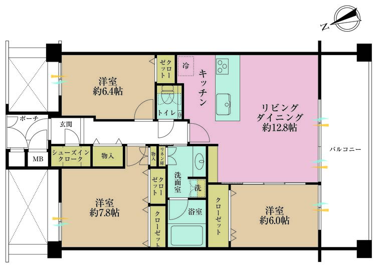 その他 3LDK、専有面積83.08m2、バルコニー面積15.8m2