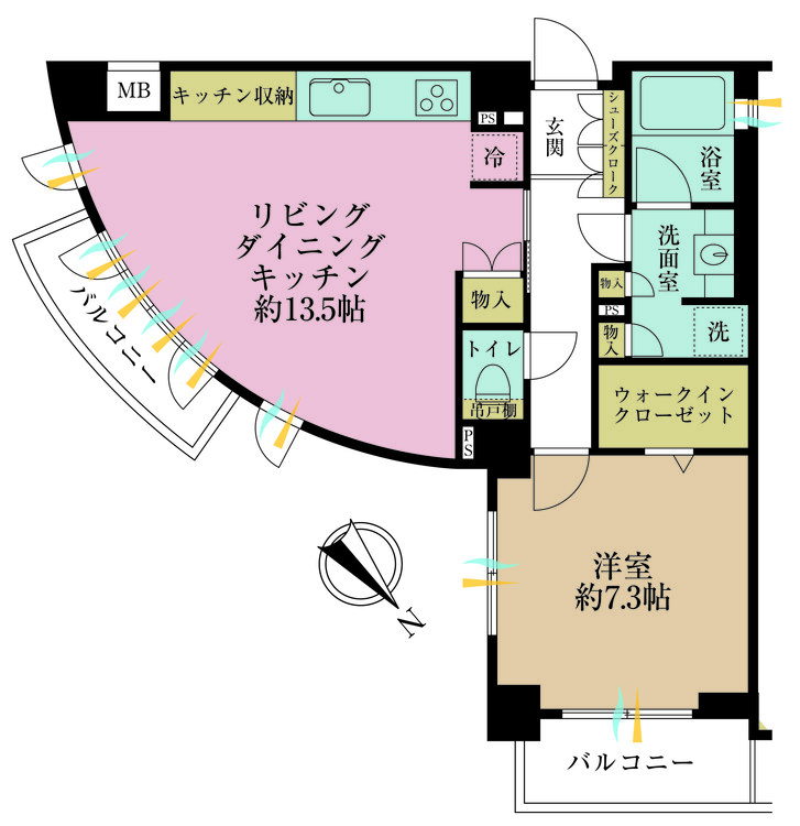 その他 1LDK、専有面積53.98m2、バルコニー面積7.8m2