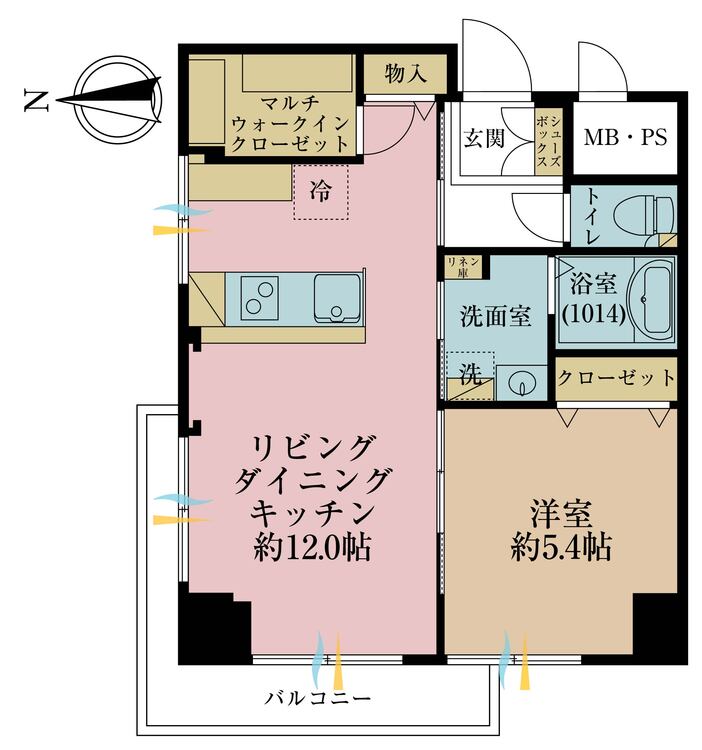 その他 1LDK、専有面積43.08m2、バルコニー面積5.1m2