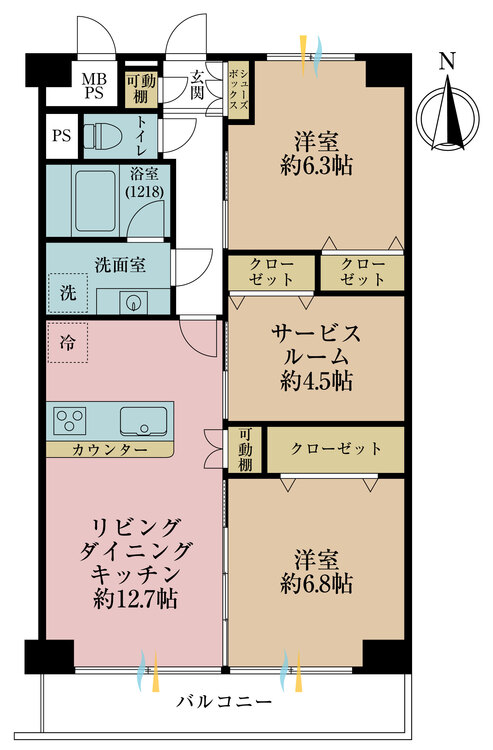 その他 2LDK+S（納戸）、専有面積70.4m2、バルコニー面積7.44m2