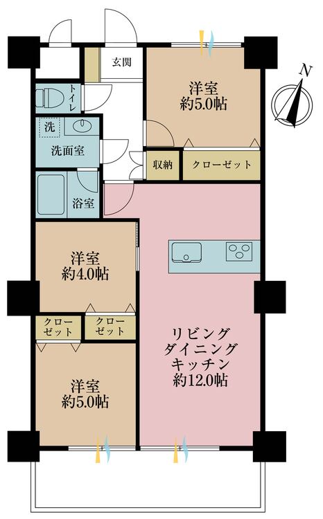 その他 3LDK、専有面積58.05m2、バルコニー面積6.96m2