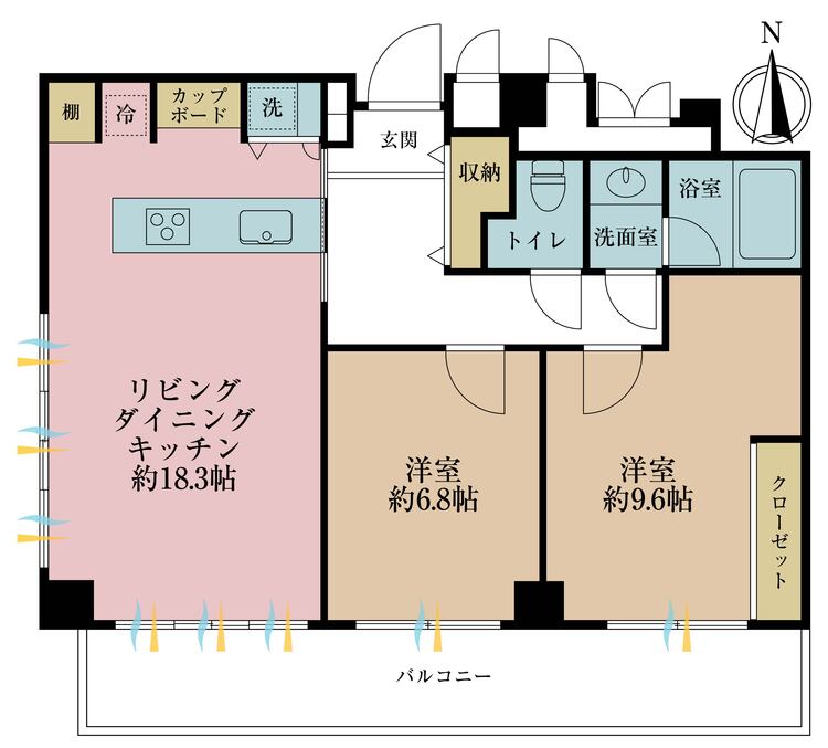 間取り 2LDK、専有面積74.23m2
