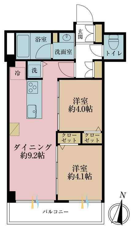 その他 2DK、専有面積40.59m2、バルコニー面積4.27m2