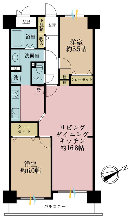その他 2LDK、専有面積65.24m2、バルコニー面積6.72m2