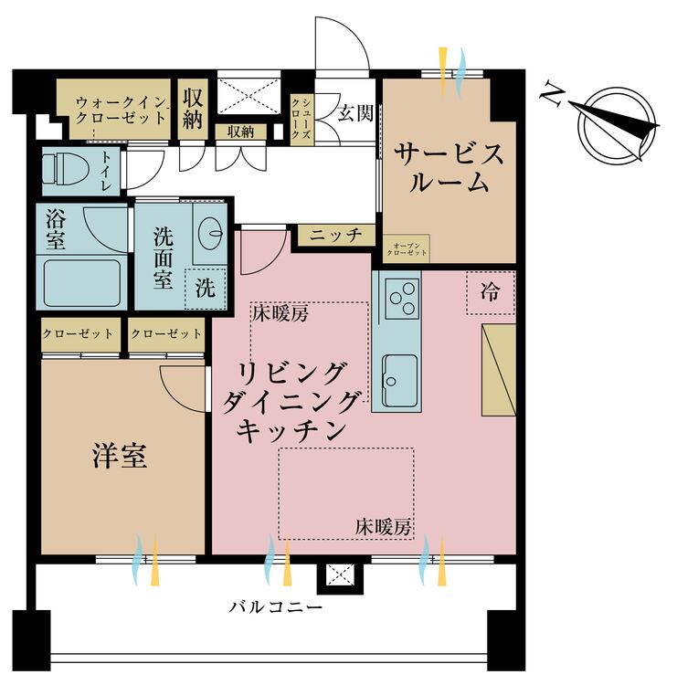 その他 1LDK+S（納戸）、専有面積55.71m2、バルコニー面積9.9m2