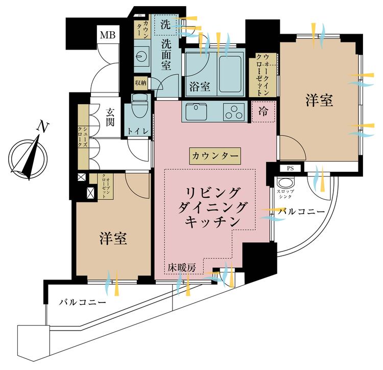 その他 2LDK、専有面積50.25m2、バルコニー面積8.19m2
