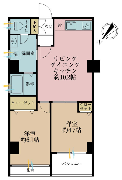その他 2LDK、専有面積48.33m2、バルコニー面積3.24m2