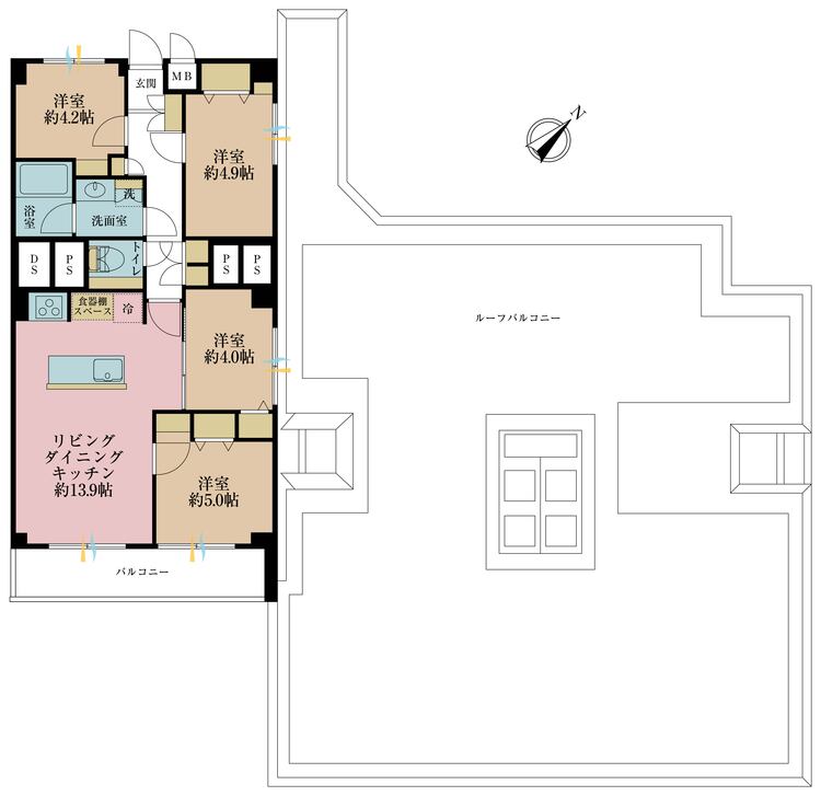 その他 4LDK、専有面積75.52m2、バルコニー面積7.04m2