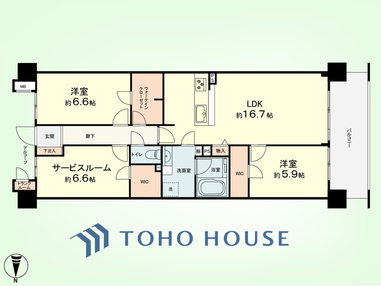 間取り 2SLDK　専有面積84.44平米、バルコニー面積11.4平米