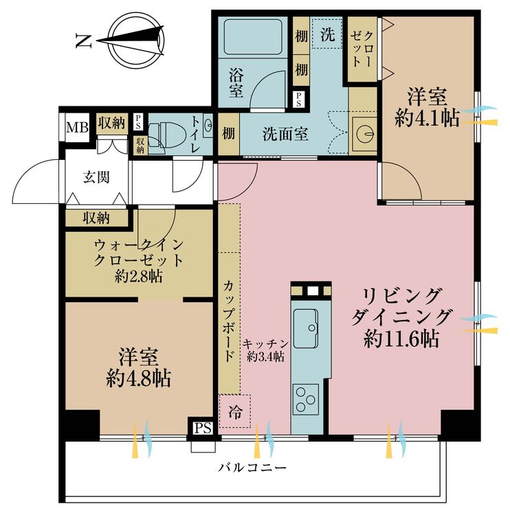 その他 2LDK、専有面積60.25m2、バルコニー面積8.82m2