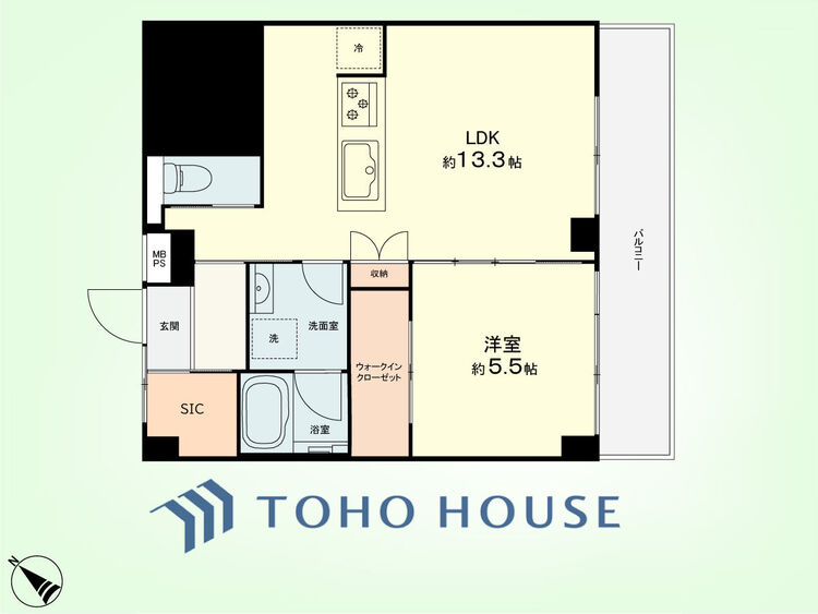 間取り 1LDK　専有面積45.51平米