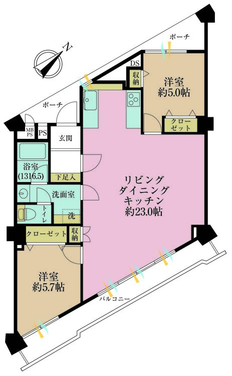 その他 2LDK、専有面積70.03m2、バルコニー面積9.36m2