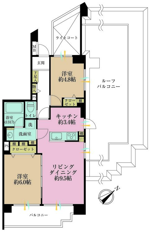 その他 2LDK、専有面積54.11m2、バルコニー面積7.17m2