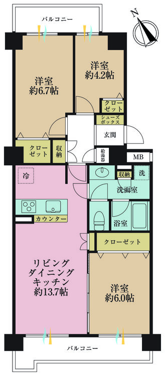 その他 3LDK、専有面積69.72m2、バルコニー面積11.25m2