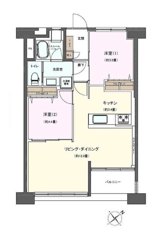 その他 2LDK、専有面積55.3m2、バルコニー面積3.91m2
