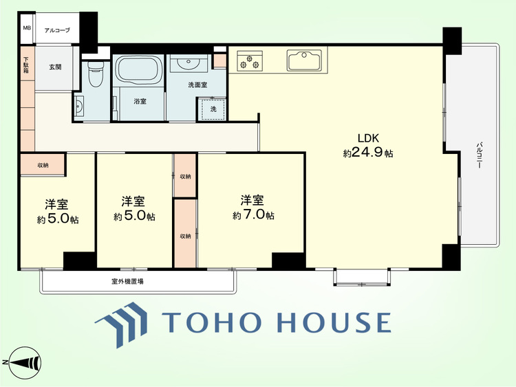 間取り 3LDK　専有面積96.85平米、バルコニー面積8.94平米
