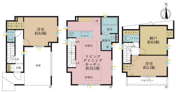 間取り ２ＳＬＤＫ、土地面積５９．８５?、建物面積９５．０１?