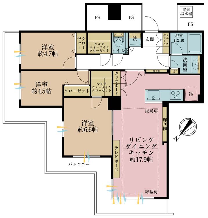 その他 3LDK、専有面積77.52m2、バルコニー面積27.62m2