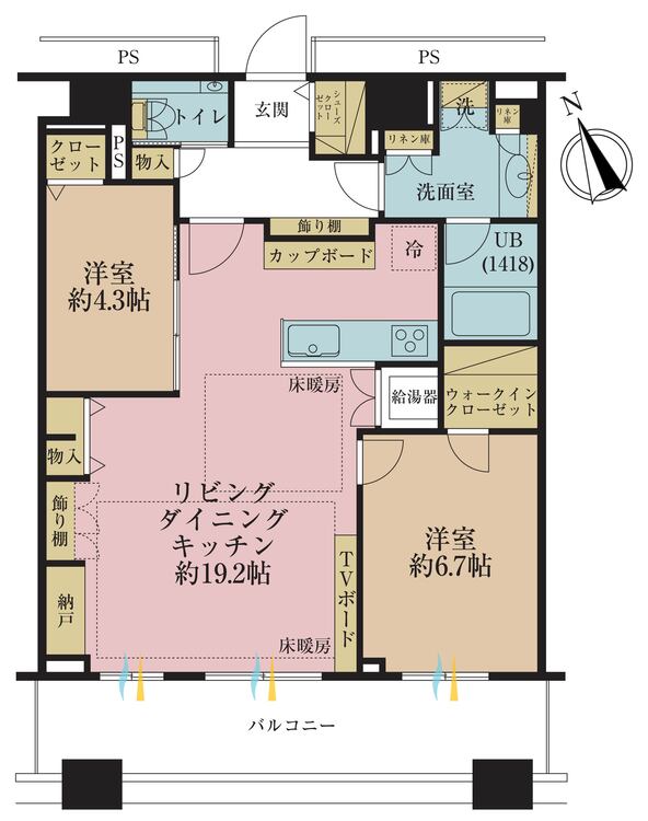その他 2LDK、専有面積73.32m2、バルコニー面積12.28m2