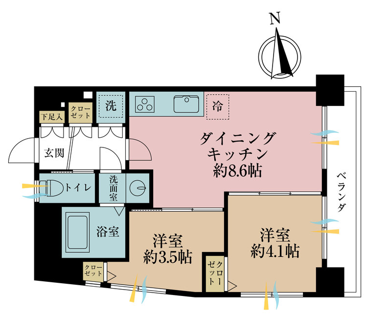 その他 2DK、専有面積43.17m2、バルコニー面積3.79m2