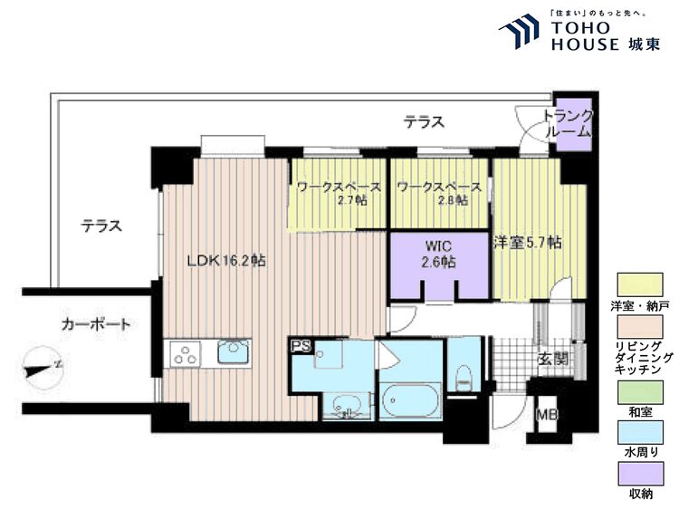 間取り １ＳＳＬＤＫ、専有面積７５．０２平米、テラス面積２２．６平米