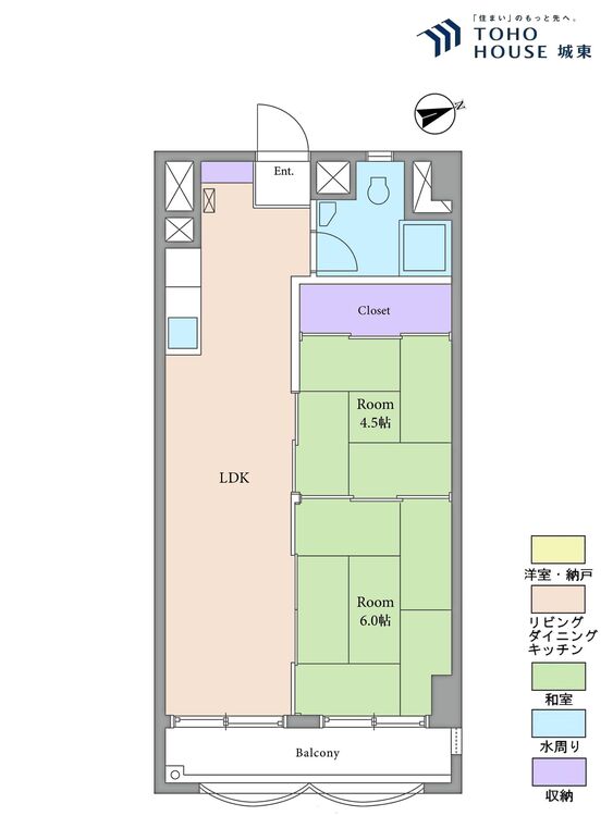 間取り ２ＬＤＫ、専有面積４０．５０平米、バルコニー面積４．５０平米
