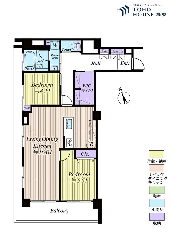 間取り ２ＬＤＫ、専有面積６４．９２平米、バルコニー面積８．３５平米