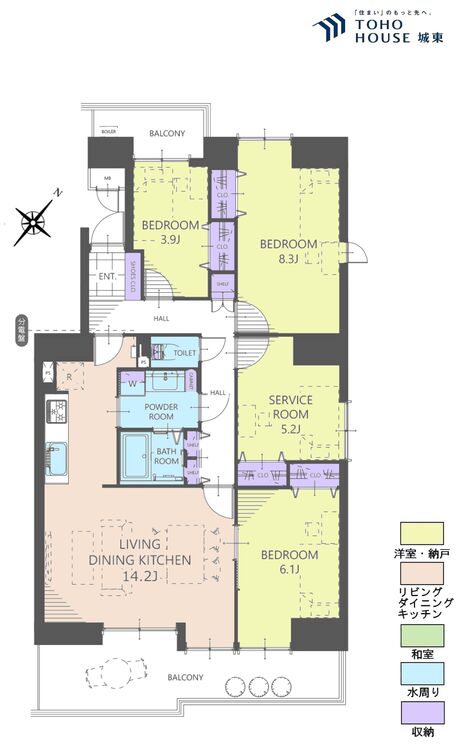 間取り ３ＳＬＤＫ、専有面積８８．９５平米、バルコニー面積１３．５７平米