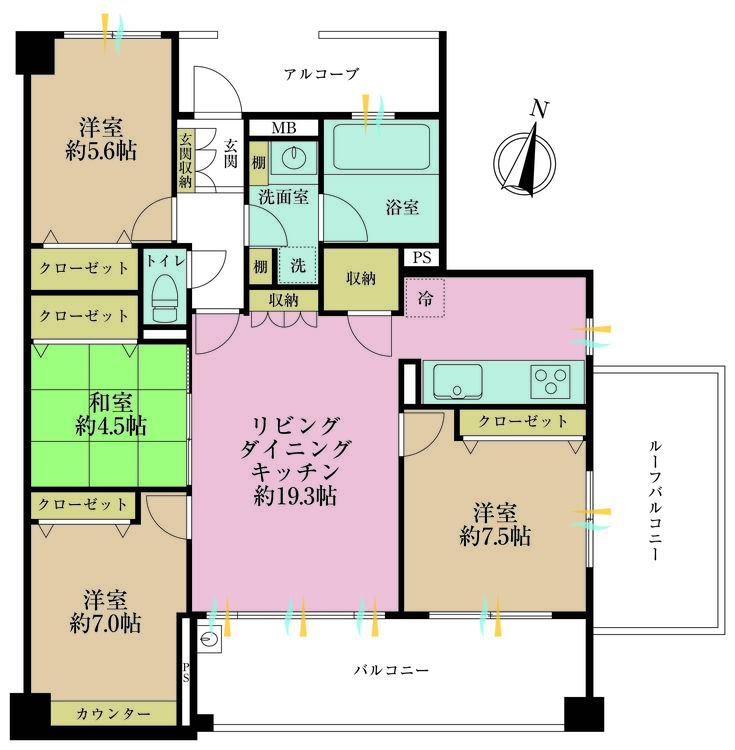 その他 4LDK、専有面積95.01m2、バルコニー面積14.4m2