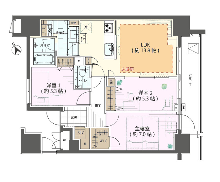 その他 3LDK、専有面積73.6m2、バルコニー面積9.49m2