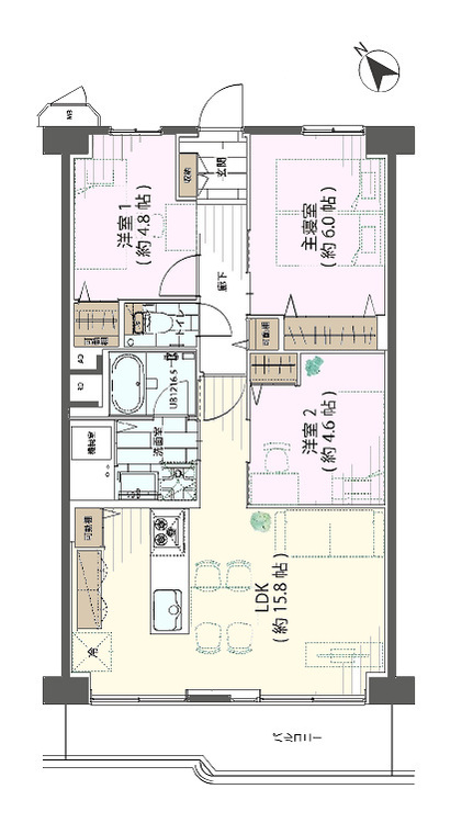 その他 3LDK、専有面積69.6m2、バルコニー面積8.65m2
