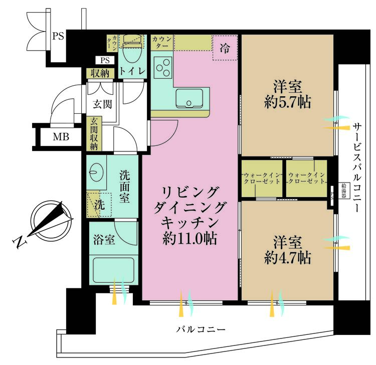その他 2LDK、専有面積54.93m2、バルコニー面積8.14m2