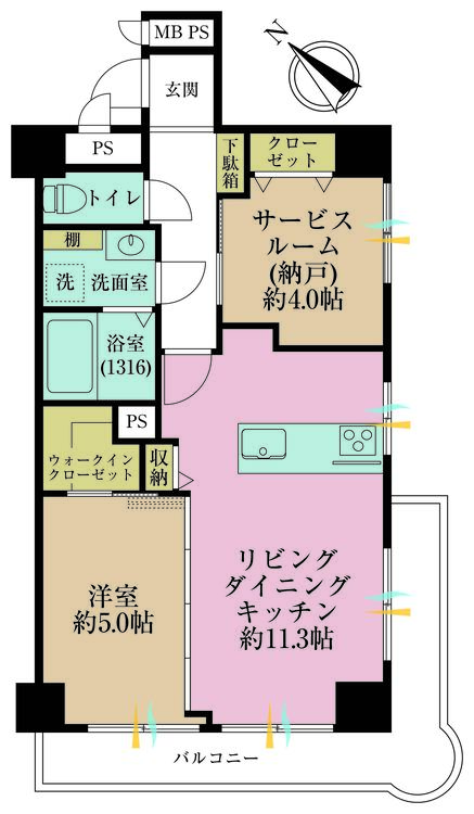 その他 1LDK+S（納戸）、専有面積52.08m2、バルコニー面積9.77m2