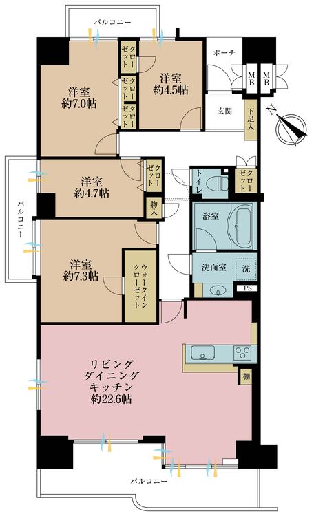 その他 4LDK、専有面積105.22m2、バルコニー面積21.57m2