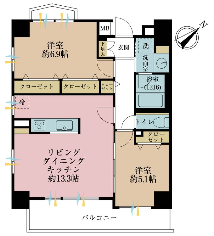 その他 2LDK、専有面積58.85m2、バルコニー面積7.75m2