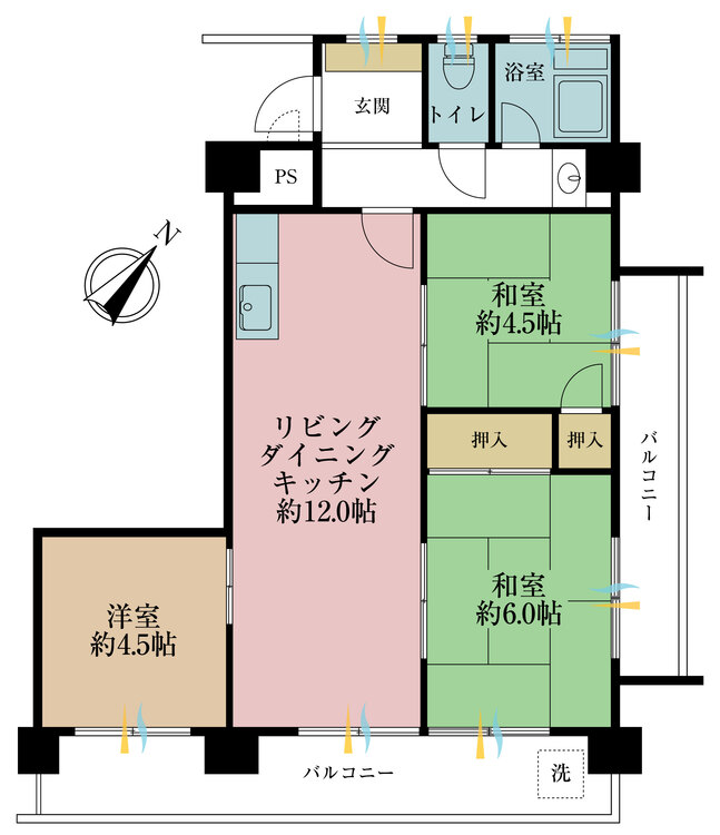 その他 3LDK、専有面積60.16m2、バルコニー面積14.76m2