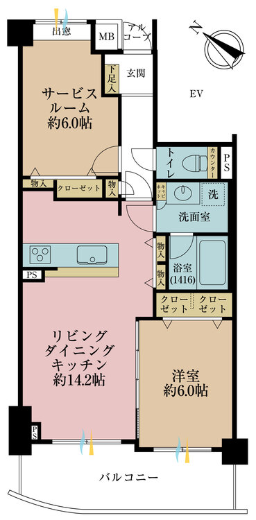 その他 1LDK+S（納戸）、専有面積60.88m2、バルコニー面積12.11m2