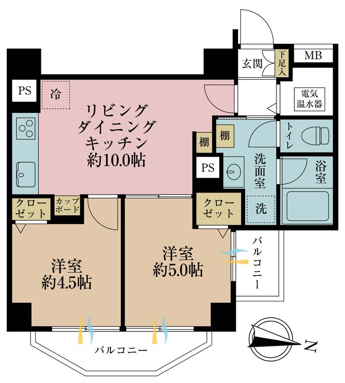 その他 2LDK、専有面積45.16m2、バルコニー面積6.62m2
