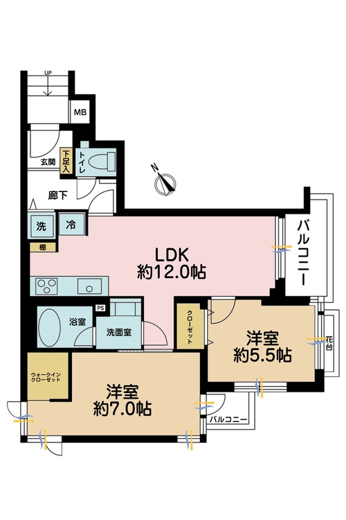 その他 2LDK、専有面積56.09m2、バルコニー面積5.56m2