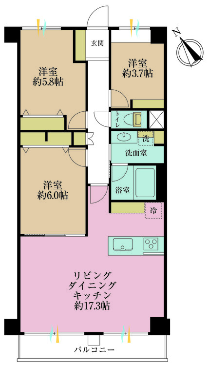 その他 3LDK、専有面積73.08m2、バルコニー面積6.96m2