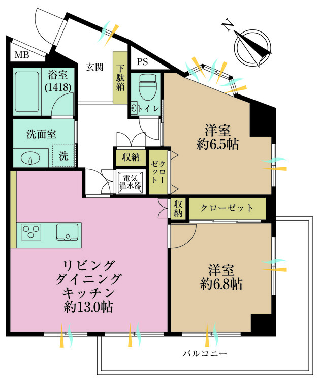 その他 2LDK、専有面積65.43m2、バルコニー面積15.34m2